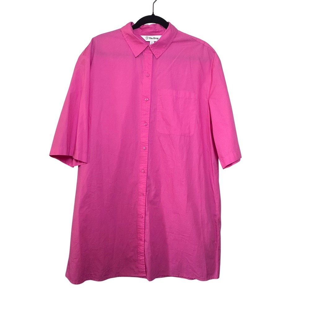 The Drop Dakota Mini Shirt Dress Rose Pink Cotton Short Sleeve Oversized Medium